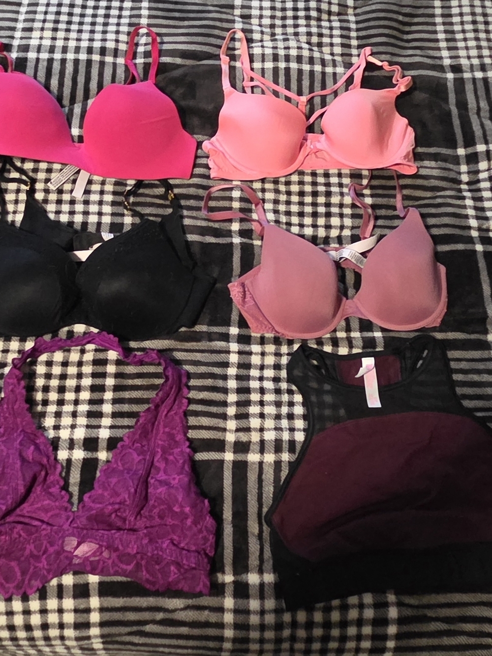 Pack of Women’s Bras & Bralette Set - Pink, Hot Pink, Mauve, Black, Purple